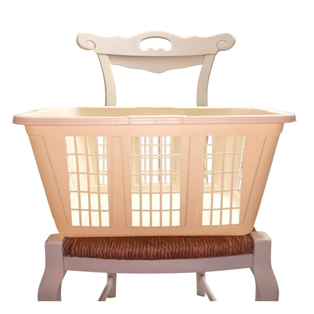 Vintage 90's Rubbermaid 2965 Y2K Almond Sturdy Laundry Basket Rectangular Beige